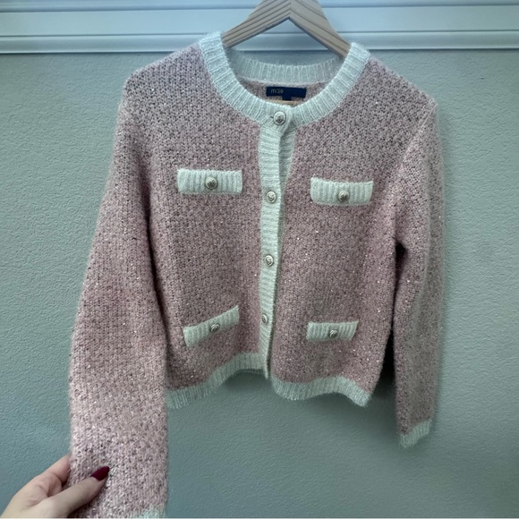 Maje Tops - Maje 1 Mission Lurex Pink Gold Cardigan